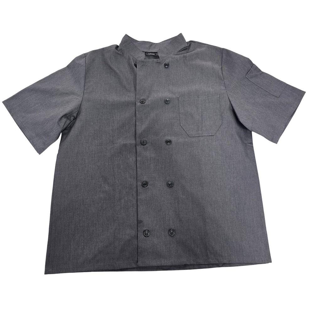 Chefwear Mens Short Sleeve Chef Coat Charcoal Grey Double Breasted Jacket Size L